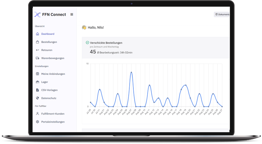Laptop mit geöffneter FFN-Connect-Dashboard-Ansicht